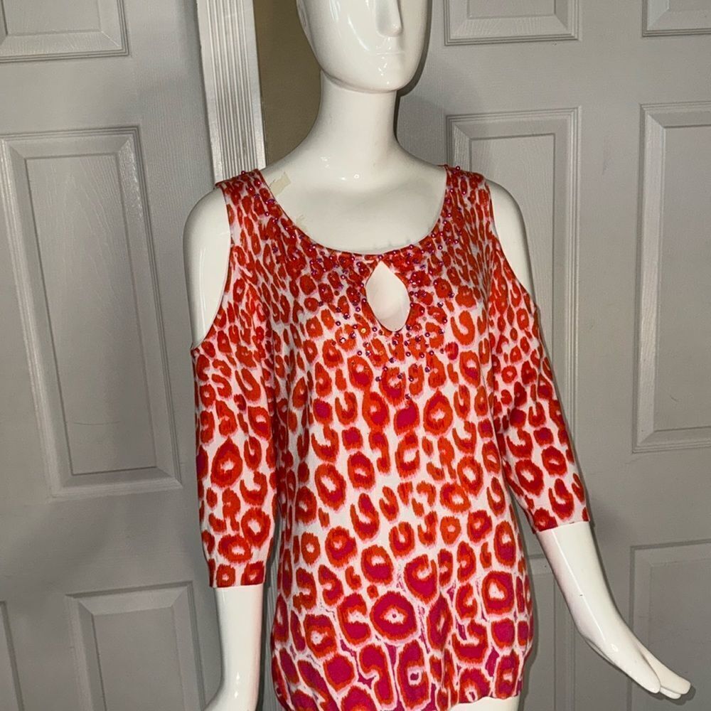 Boston Proper cold shoulder embellished keyhole top